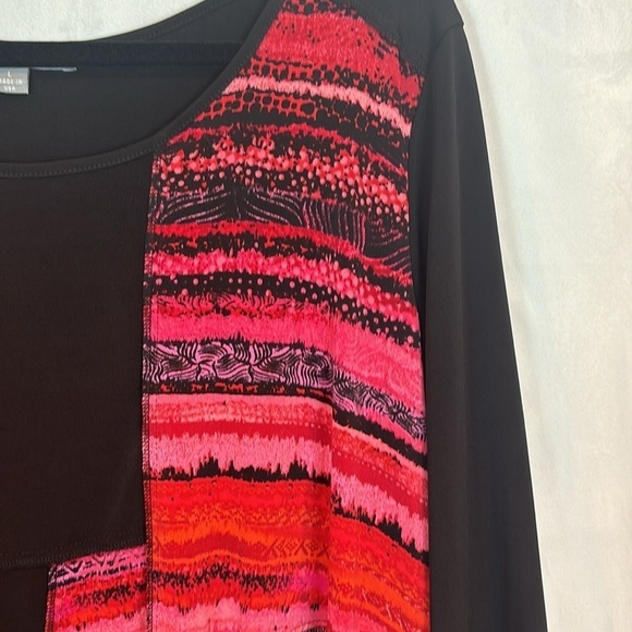 Kate & Mallory Women's oversized red black patchwork tunic artsy blouse size L - Picture 2 of 11